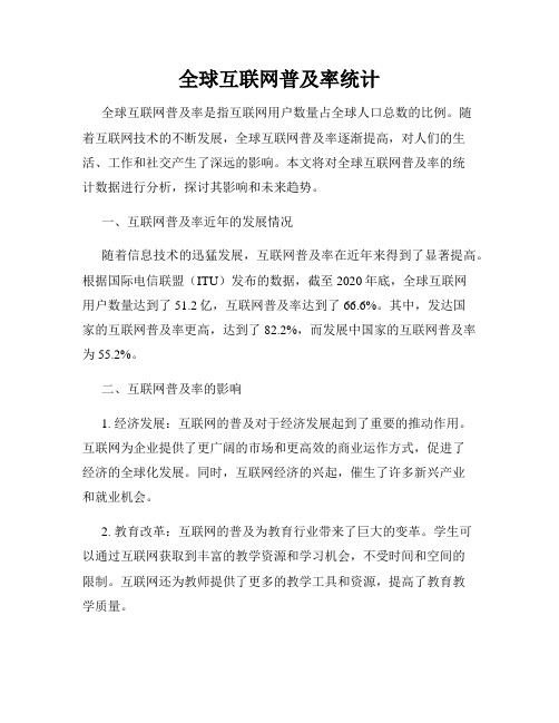 全球互联网普及率统计