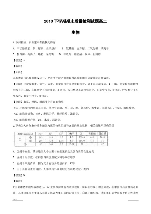 湖南省衡阳县2018-2019学年高二上学期期末考试生物试题(附解析)