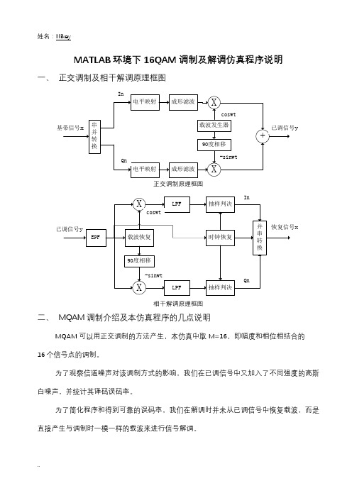 MATLAB环境下16QAM调制及解调仿真程序说明