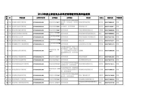 2013年度山东省民办非学历高等教育机构年检结果