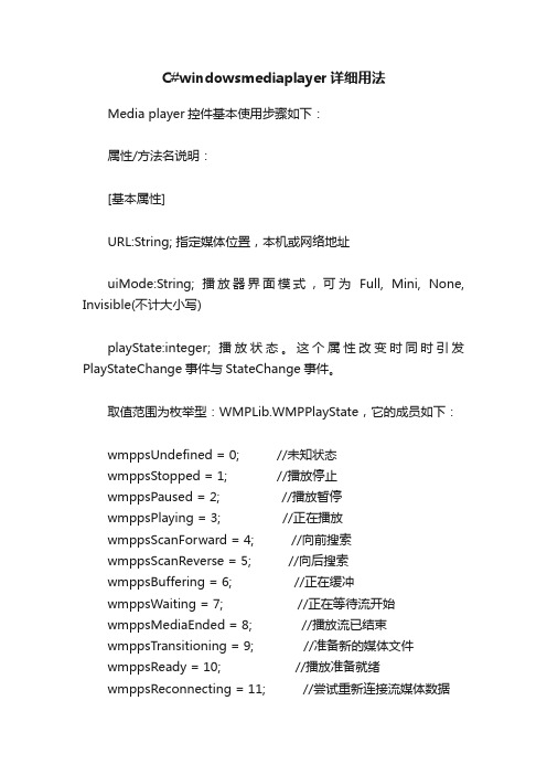 C#windowsmediaplayer详细用法