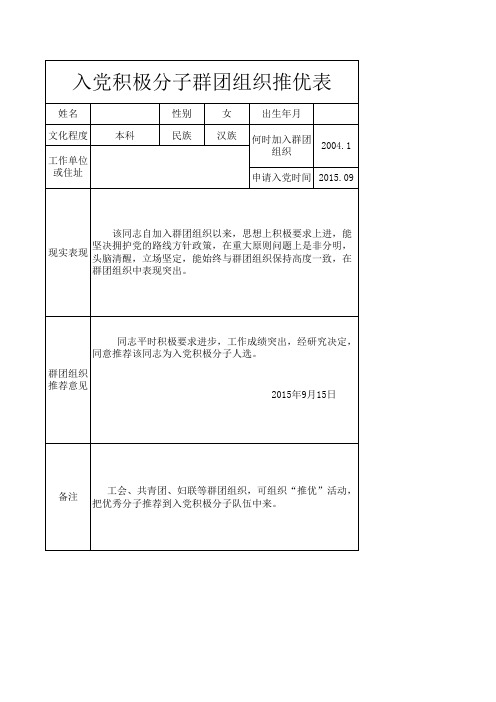 3.2入党积极分子群团组织推优表