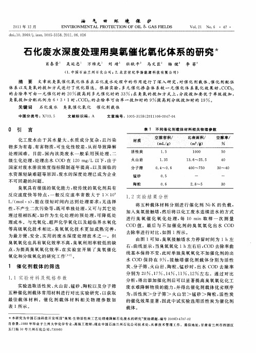 石化废水深度处理用臭氧催化氧化体系的研究