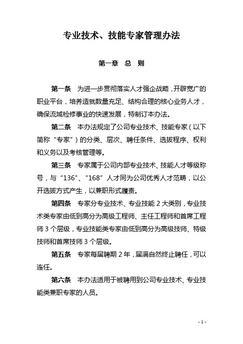 专业技术、技能专家管理办法