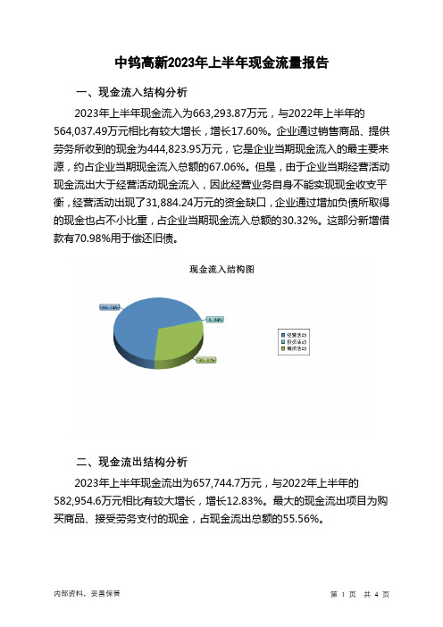 000657中钨高新2023年上半年现金流量报告