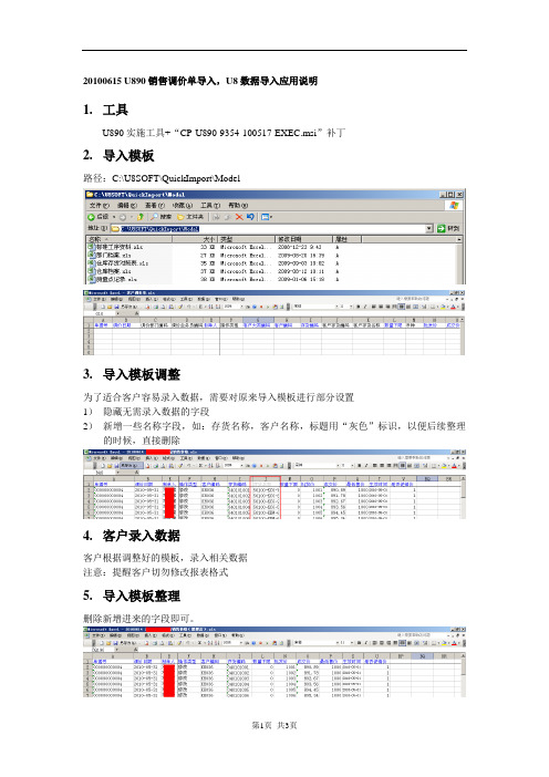 20100615 U890销售调价单导入,U8数据导入应用说明 实施工具