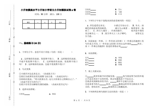 小升初摸底水平小升初小学语文小升初模拟试卷A卷