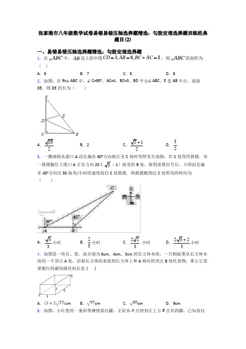 张家港市八年级数学试卷易错易错压轴选择题精选：勾股定理选择题训练经典题目(2)