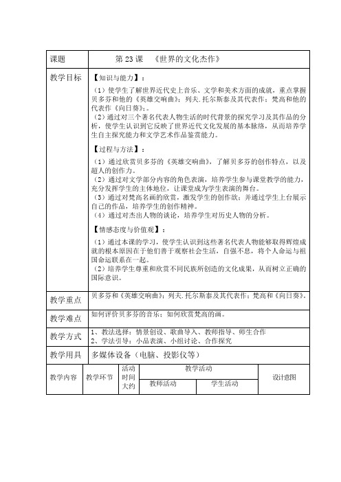 人教版九年级上册历史《世界的文化杰作》教案