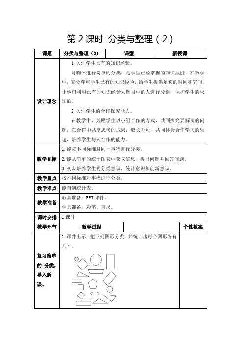 人教版一年级下册《分类与整理(2)》教学设计