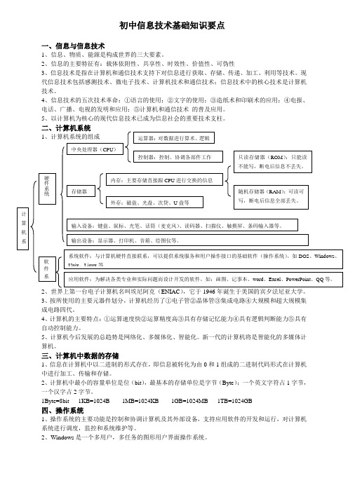 初中信息技术基础知识要点梳理