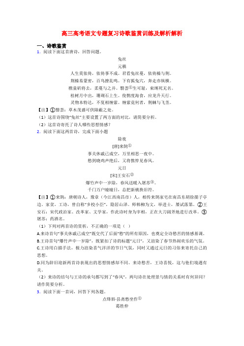 高三高考语文专题复习诗歌鉴赏训练及解析解析