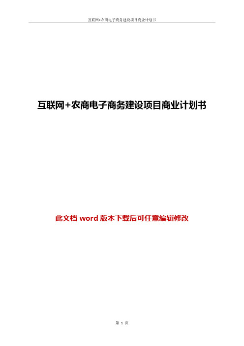 互联网+农商电子商务建设项目商业计划书