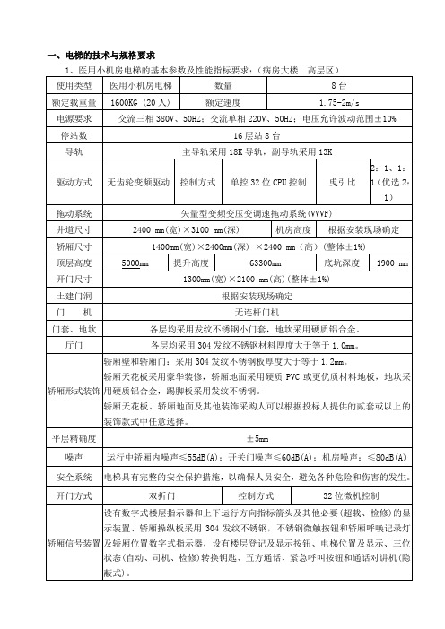 电梯的技术与规格要求1医用小机房电梯的基本参数及性能指标