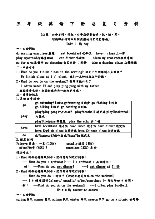 五年级英语下册总复习资料全