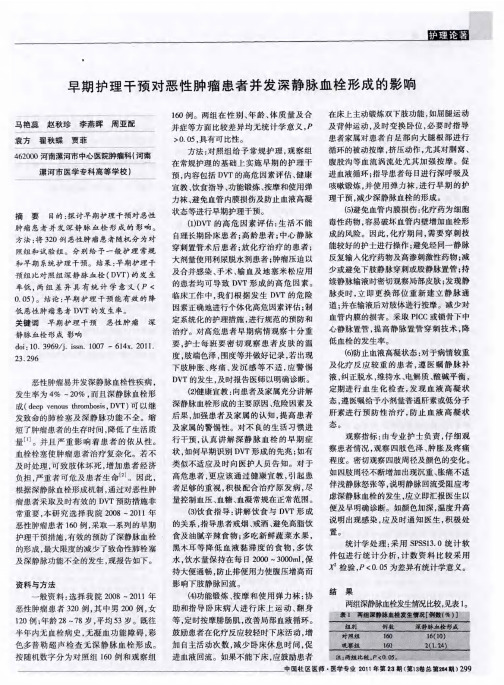 早期护理干预对恶性肿瘤患者并发深静脉血栓形成的影响