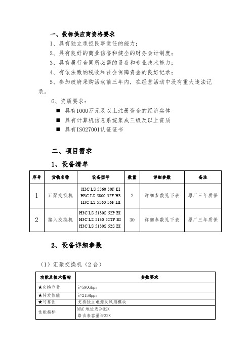 一、投标供应商资格要求1、具有独立承担民事责任的能力;2、具有良好