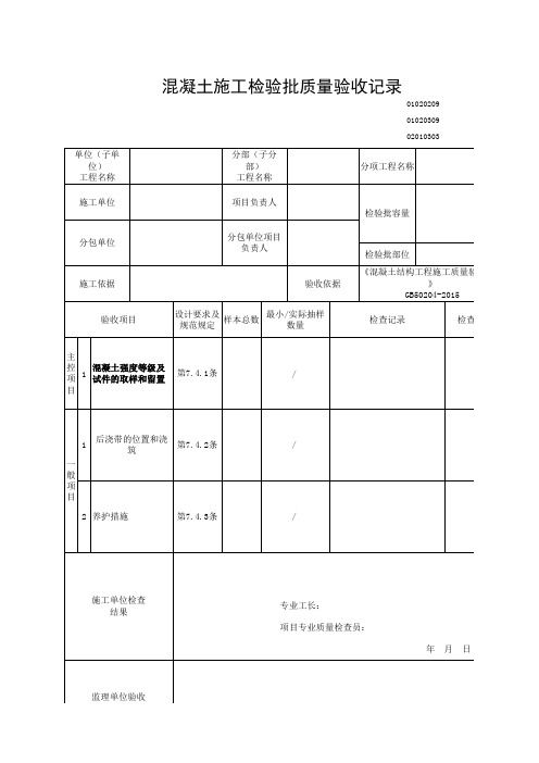 混凝土施工检验批质量验收记录【GB50204-2015】