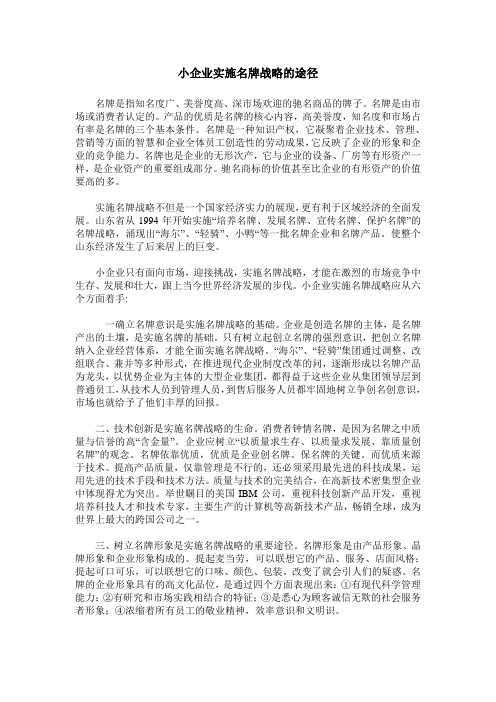 小企业实施名牌战略的途径