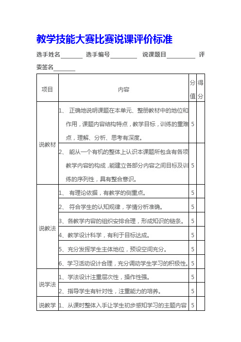 教学技能大赛比赛说课评价标准