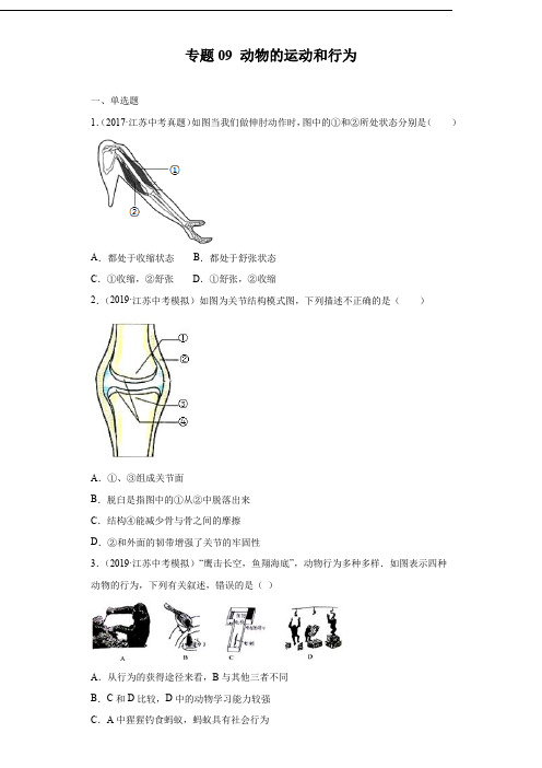 生物中考专题训练及答案解析(珍藏版)：动物的运动和行为