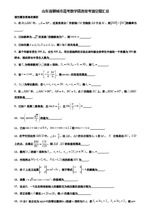 山东省聊城市高考数学精选常考填空题汇总含解析