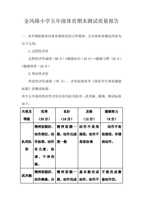 五年级体育测试质量分析报告