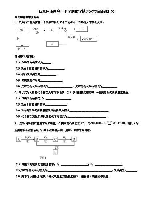 石家庄市新高一下学期化学精选常考综合题汇总含解析