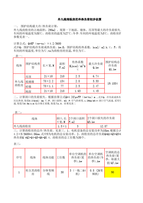 中央空调参数计算表