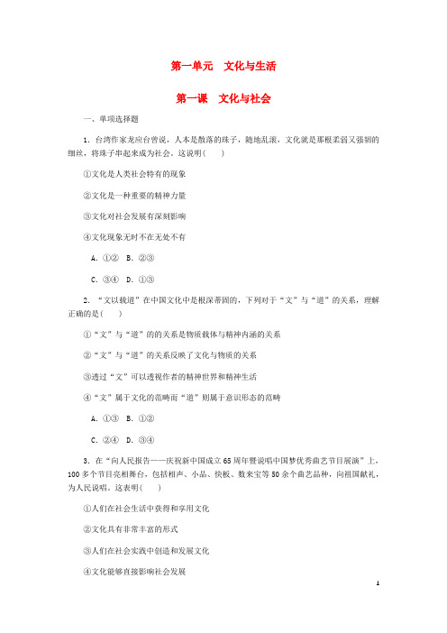 最新高考政治总复习 第一单元 文化与生活 第一课 文化与社会课时作业3练习试卷