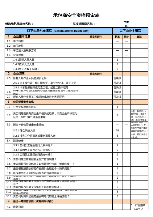 承包商安全资格预审表