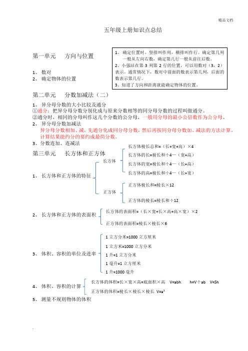 五四制青岛版五年级数学上知识点总结