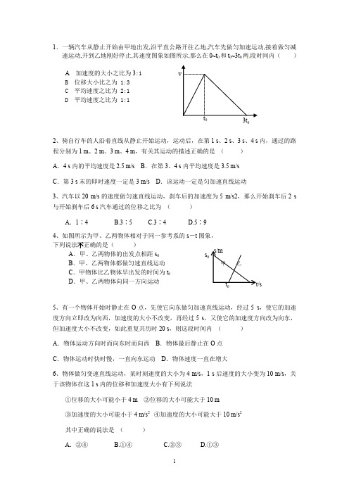 (完整word版)高一物理必修一运动学练习题(加精)(word文档良心出品)