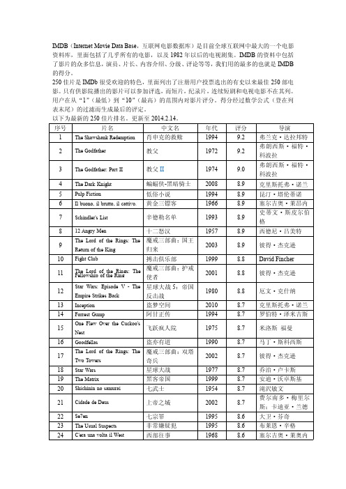 IMDB排名TOP250