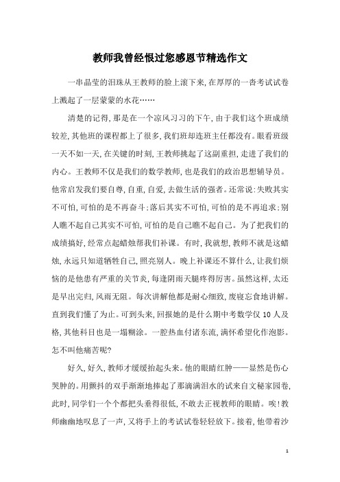 教师我曾经恨过您感恩节精选作文