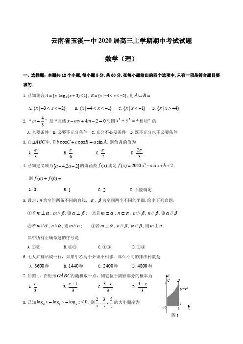 云南省玉溪一中2020届高三上学期期中考试试题 数学(理)【含答案】