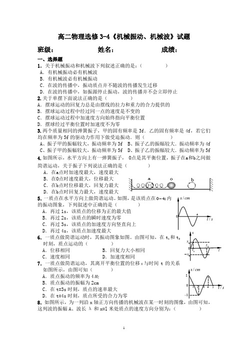 (完整版)机械振动和机械波测试题