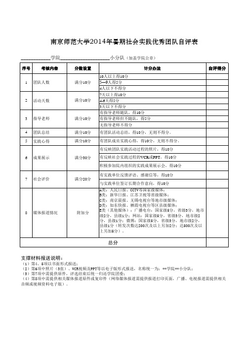 暑期社会实践优秀团队自评表