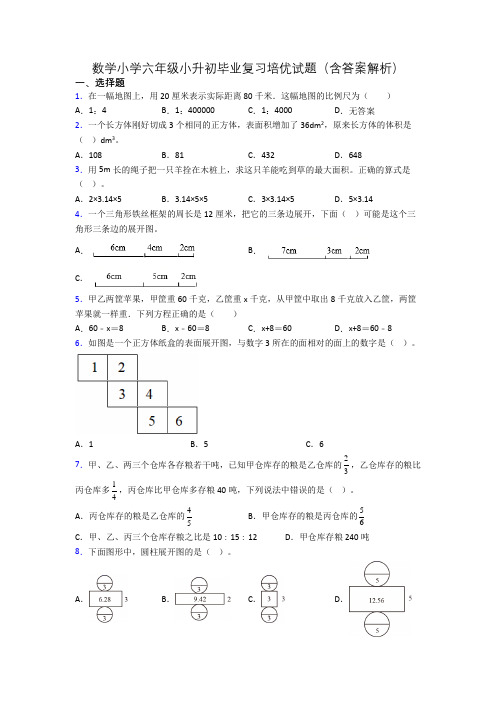 数学小学六年级小升初毕业复习培优试题(含答案解析)