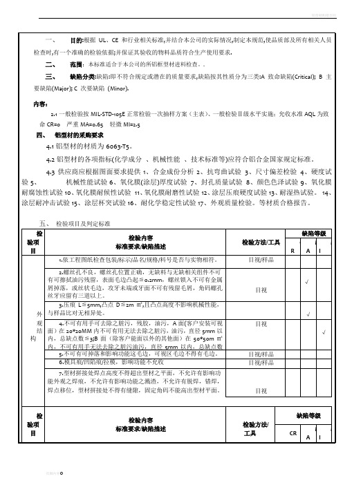 铝型材进料检验规范