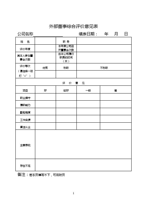 公司外部董事评价意见表及评价要点