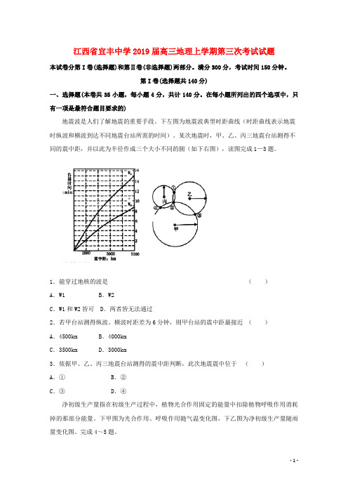 江西省宜丰中学2019届高三地理上学期第三次考试试题