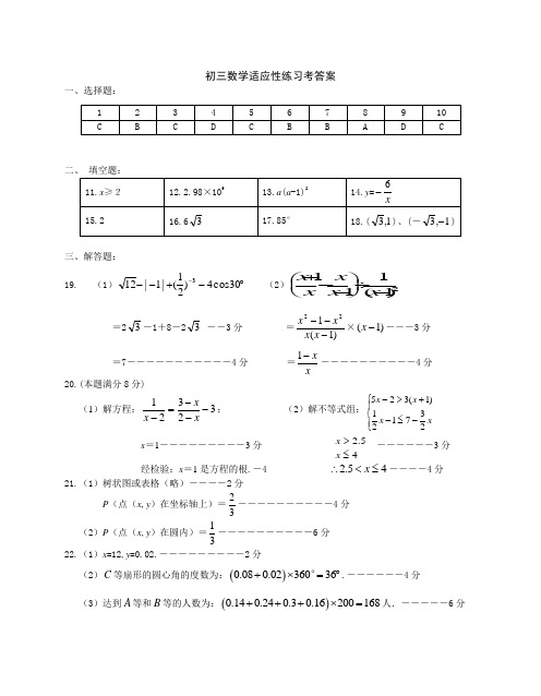 省锡中实验学校初三数学适应性练习 答案