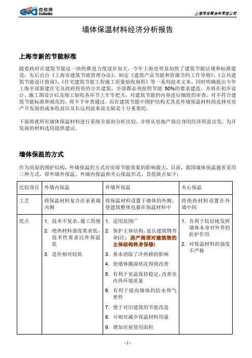 墙体保温材料经济分析报告