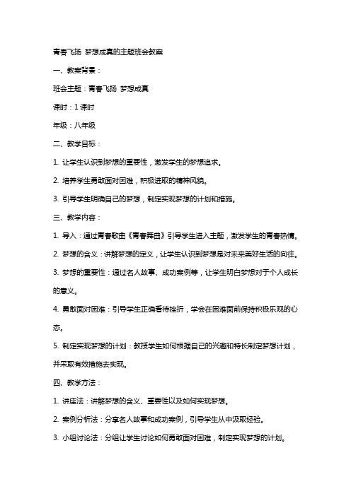 青春飞扬梦想成真的主题班会教案