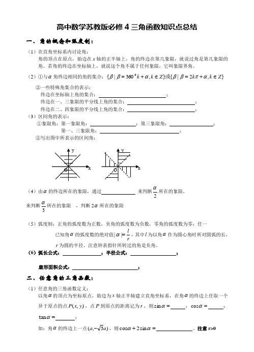 (完整版)高中数学苏教版必修4三角函数知识点总结