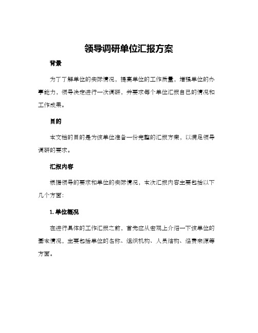 领导调研单位汇报方案