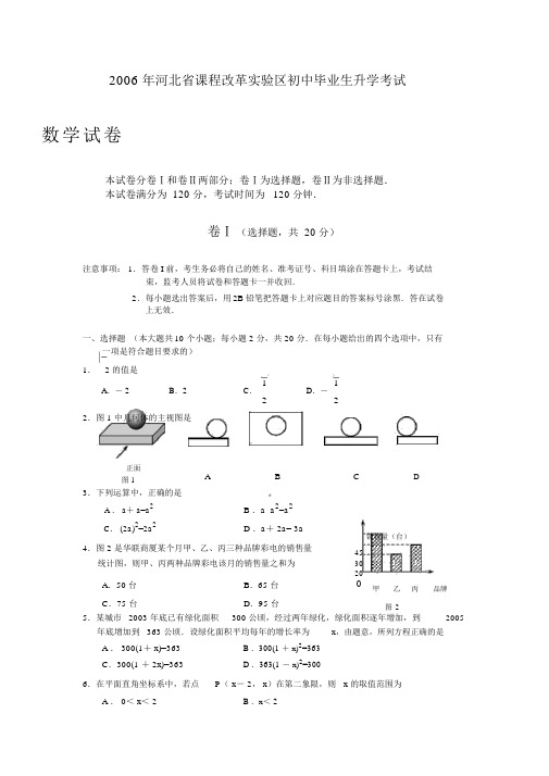 2006年河北省中考数学试题与参考答案