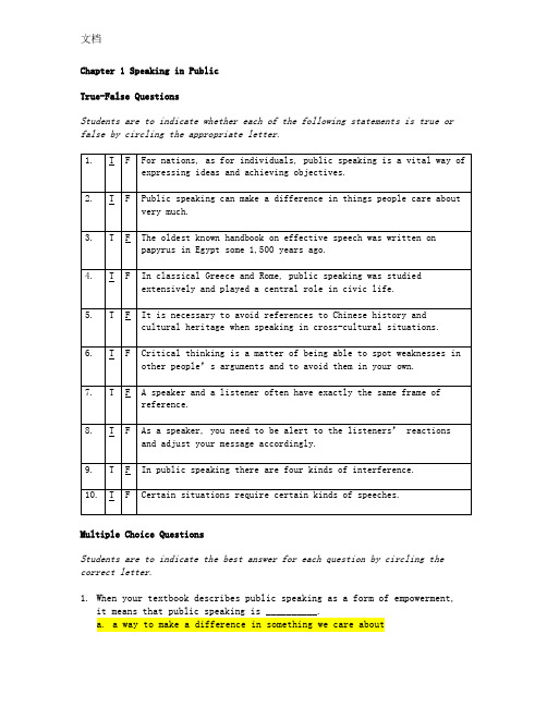 A3-TestBankPartII-Chapter1SpeakinginPublic