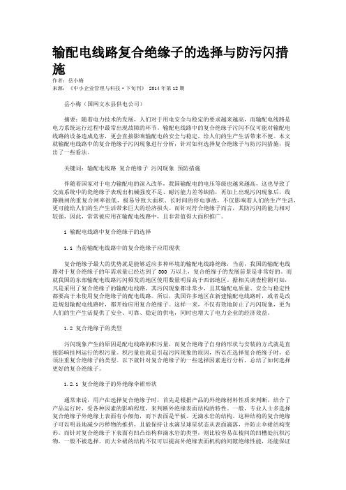 输配电线路复合绝缘子的选择与防污闪措施